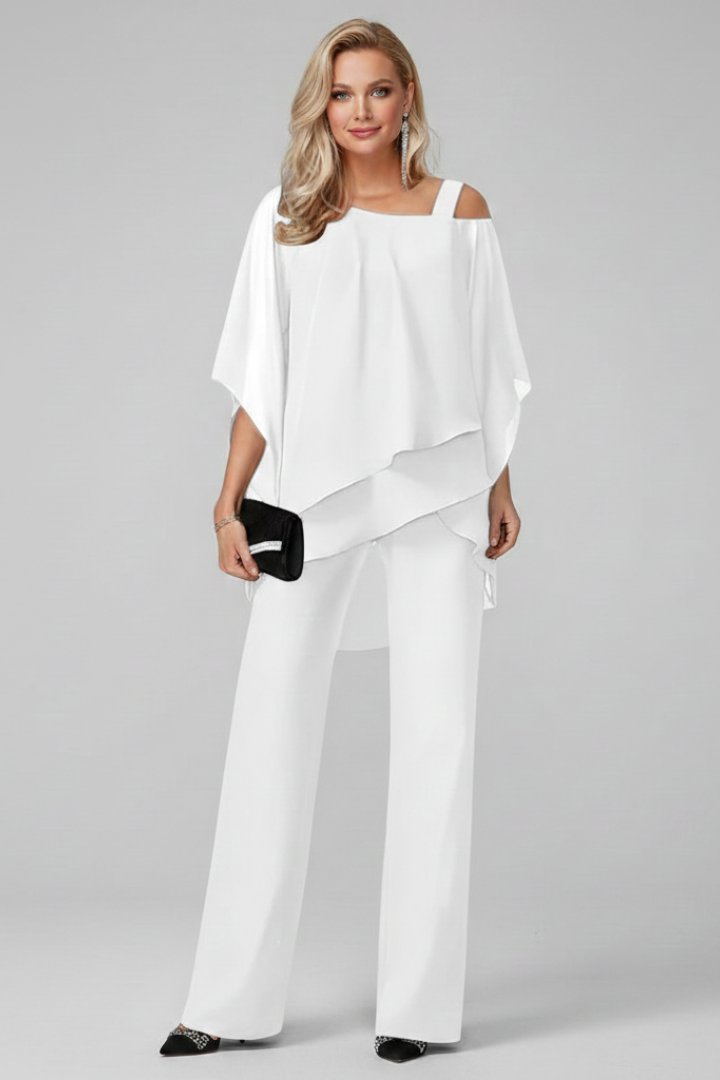 Lucienne | Off Shoulder Wide Leg Jumpsuit With Overlay