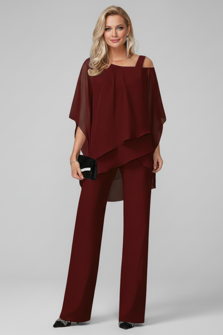 Lucienne | Off Shoulder Wide Leg Jumpsuit With Overlay