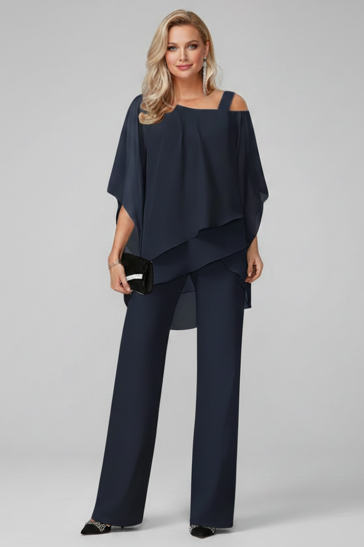 Lucienne | Off Shoulder Wide Leg Jumpsuit With Overlay