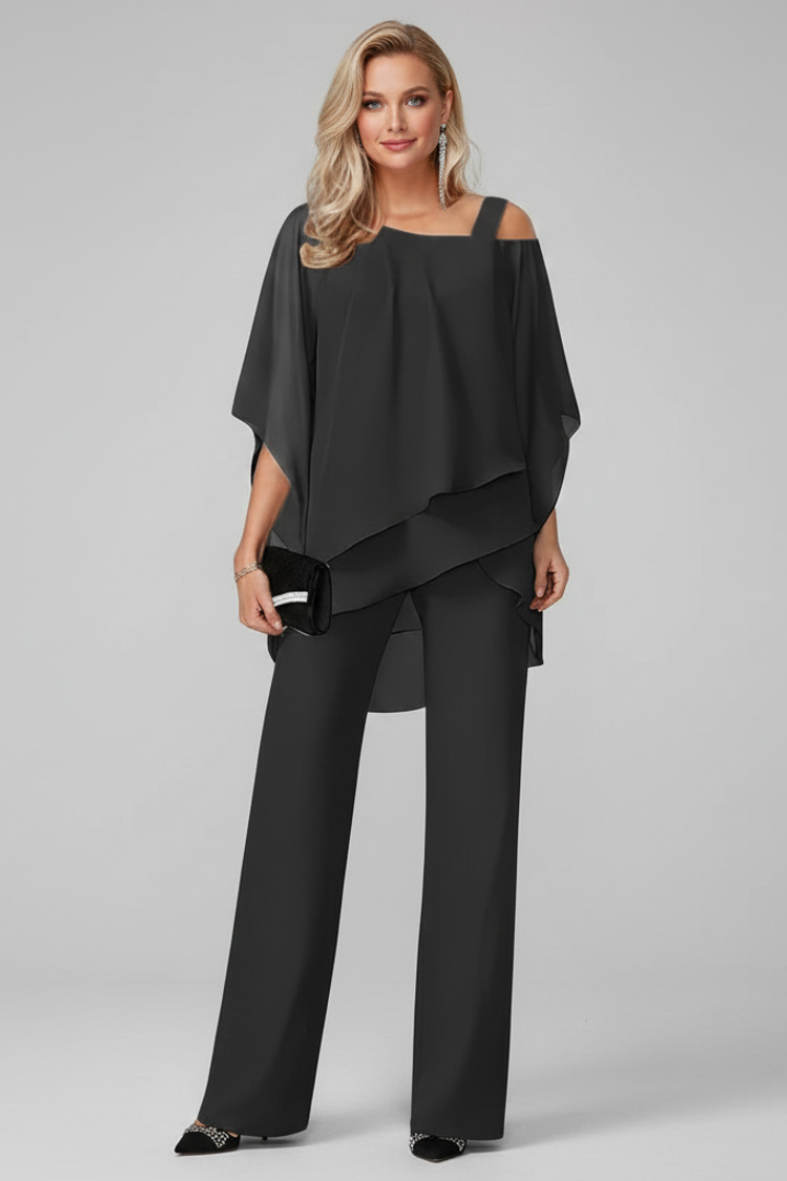Lucienne | Off Shoulder Wide Leg Jumpsuit With Overlay