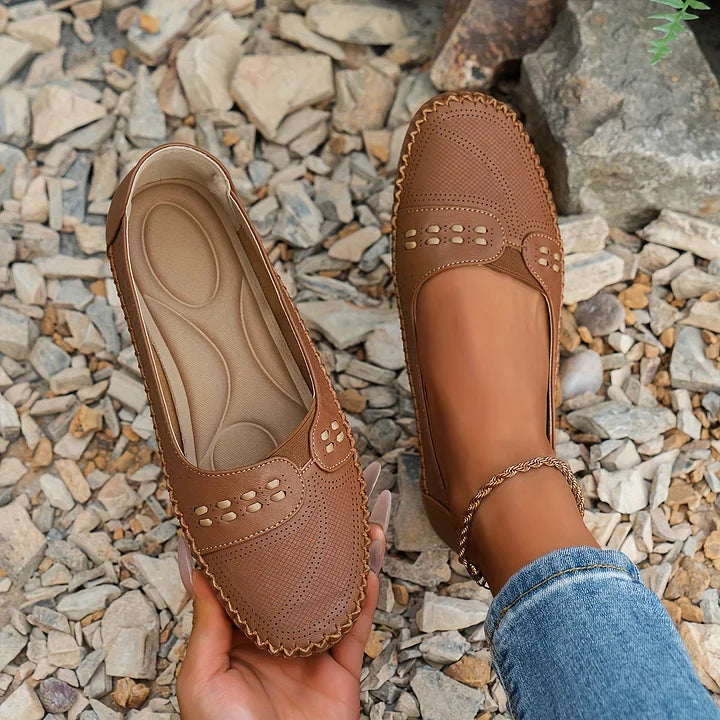 Lydia | Classic Slip On Flats with Perforated Detail