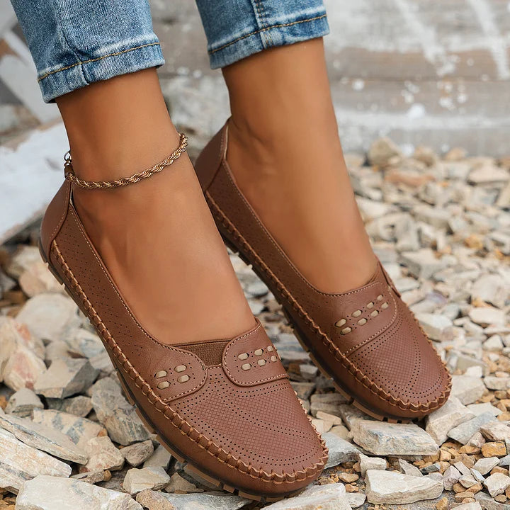 Lydia | Classic Slip On Flats with Perforated Detail