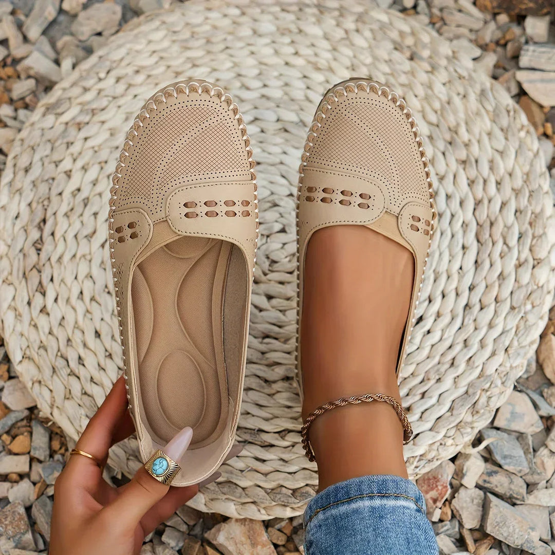 Lydia | Classic Slip On Flats with Perforated Detail
