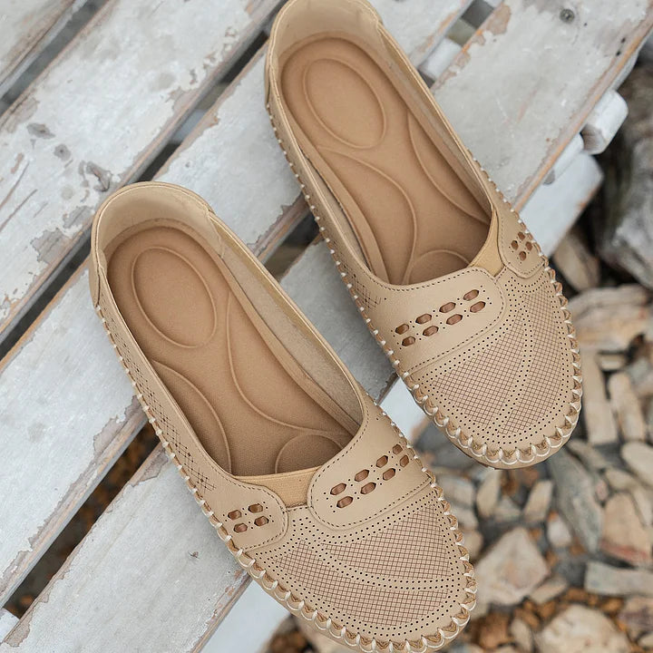 Lydia | Classic Slip On Flats with Perforated Detail