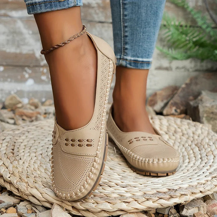 Lydia | Classic Slip On Flats with Perforated Detail