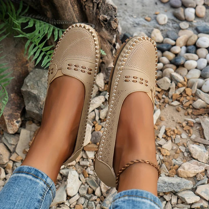 Lydia | Classic Slip On Flats with Perforated Detail