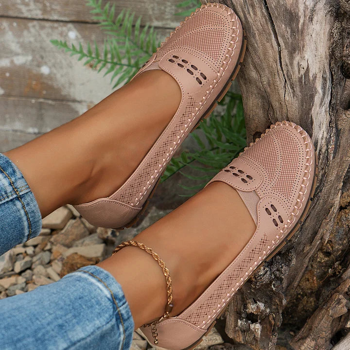 Lydia | Classic Slip On Flats with Perforated Detail