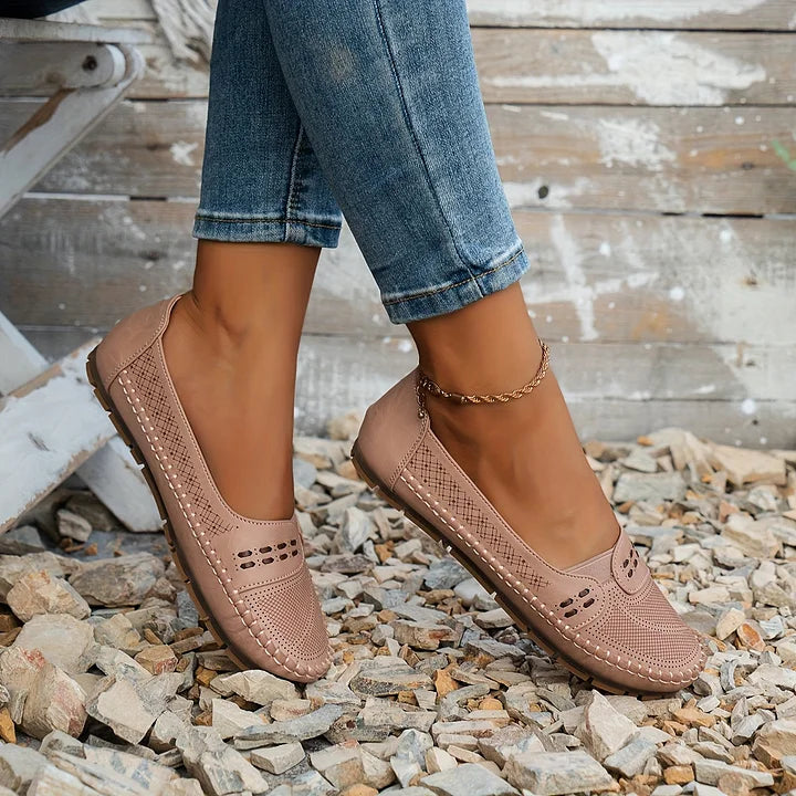 Lydia | Classic Slip On Flats with Perforated Detail