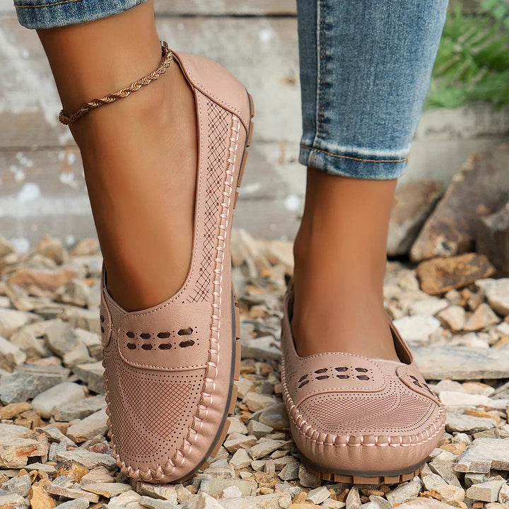 Lydia | Classic Slip On Flats with Perforated Detail