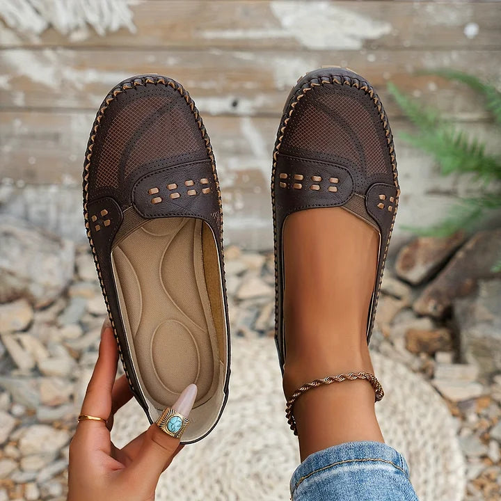 Lydia | Classic Slip On Flats with Perforated Detail