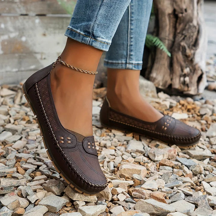 Lydia | Classic Slip On Flats with Perforated Detail