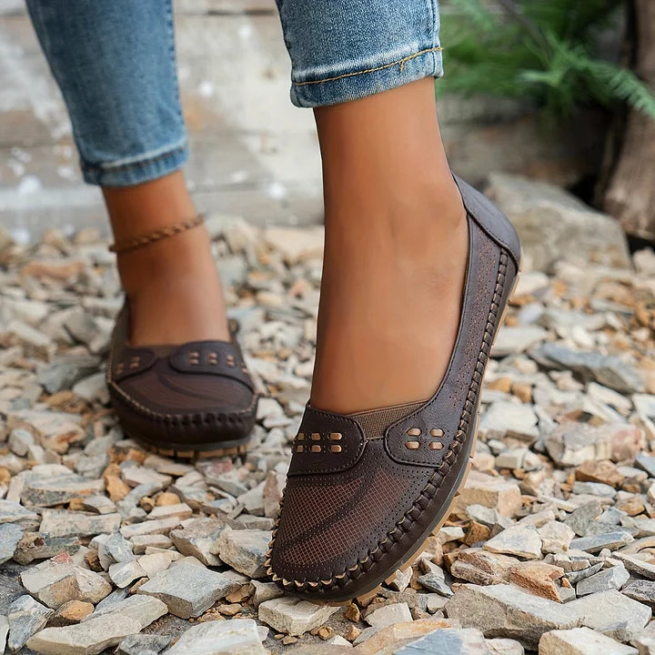 Lydia | Classic Slip On Flats with Perforated Detail