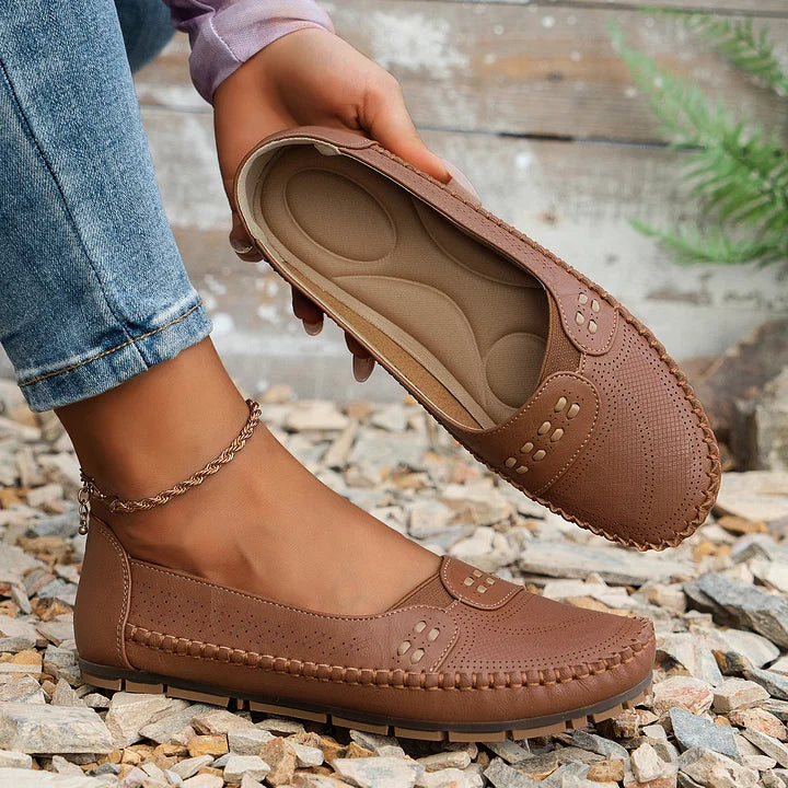 Lydia | Classic Slip On Flats with Perforated Detail