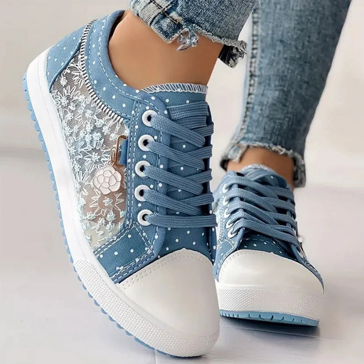 Lydia | Lace Up Sneakers with Sheer Panel Detail
