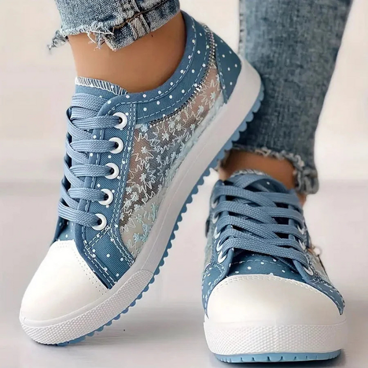 Lydia | Lace Up Sneakers with Sheer Panel Detail