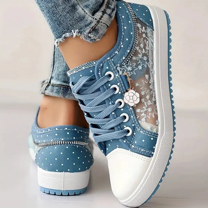 Lydia | Lace Up Sneakers with Sheer Panel Detail