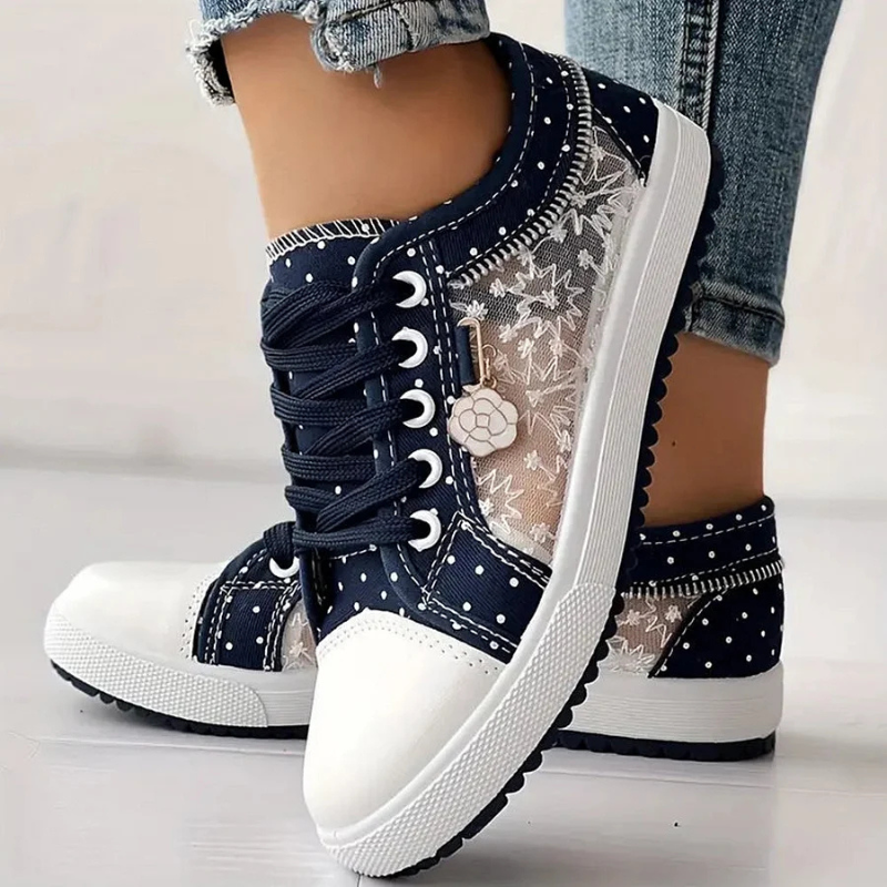 Lydia | Lace Up Sneakers with Sheer Panel Detail