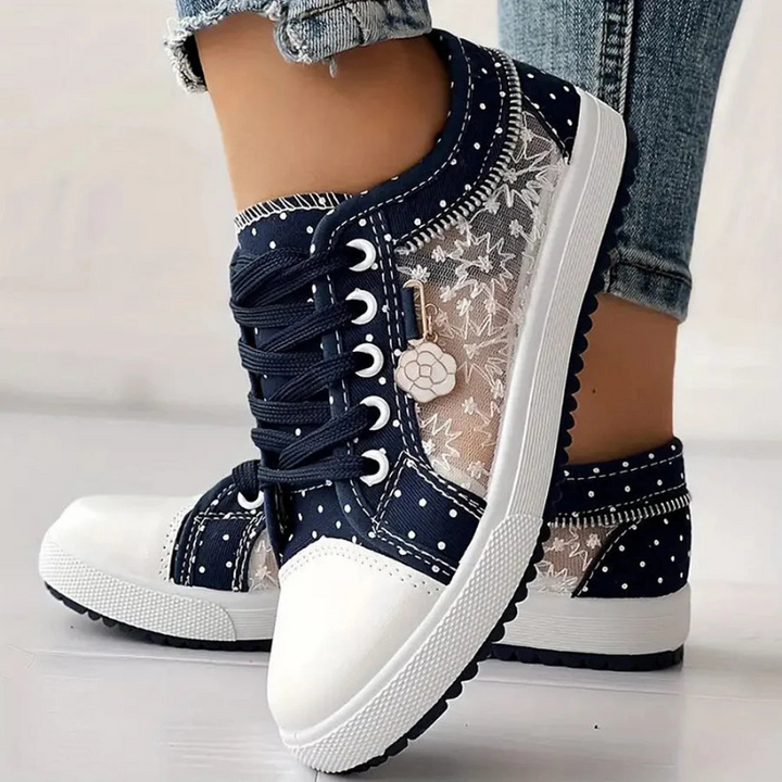 Lydia | Lace Up Sneakers with Sheer Panel Detail