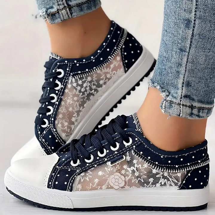 Lydia | Lace Up Sneakers with Sheer Panel Detail