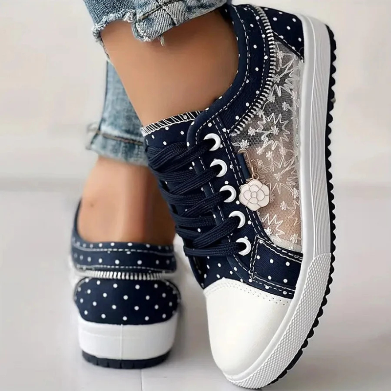 Lydia | Lace Up Sneakers with Sheer Panel Detail