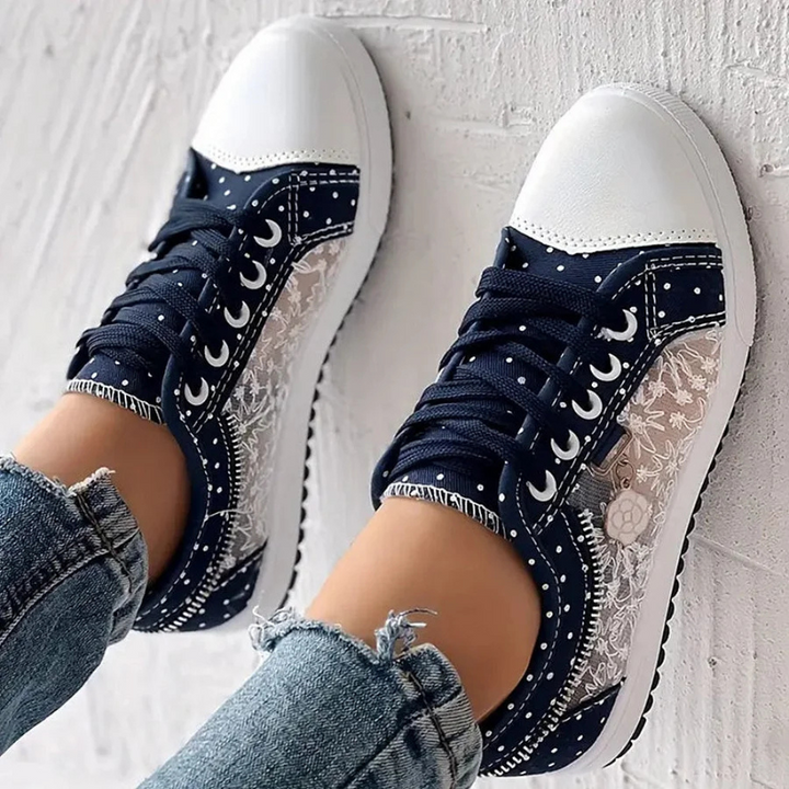 Lydia | Lace Up Sneakers with Sheer Panel Detail