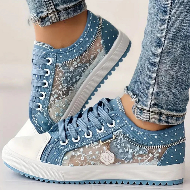 Lydia | Lace Up Sneakers with Sheer Panel Detail
