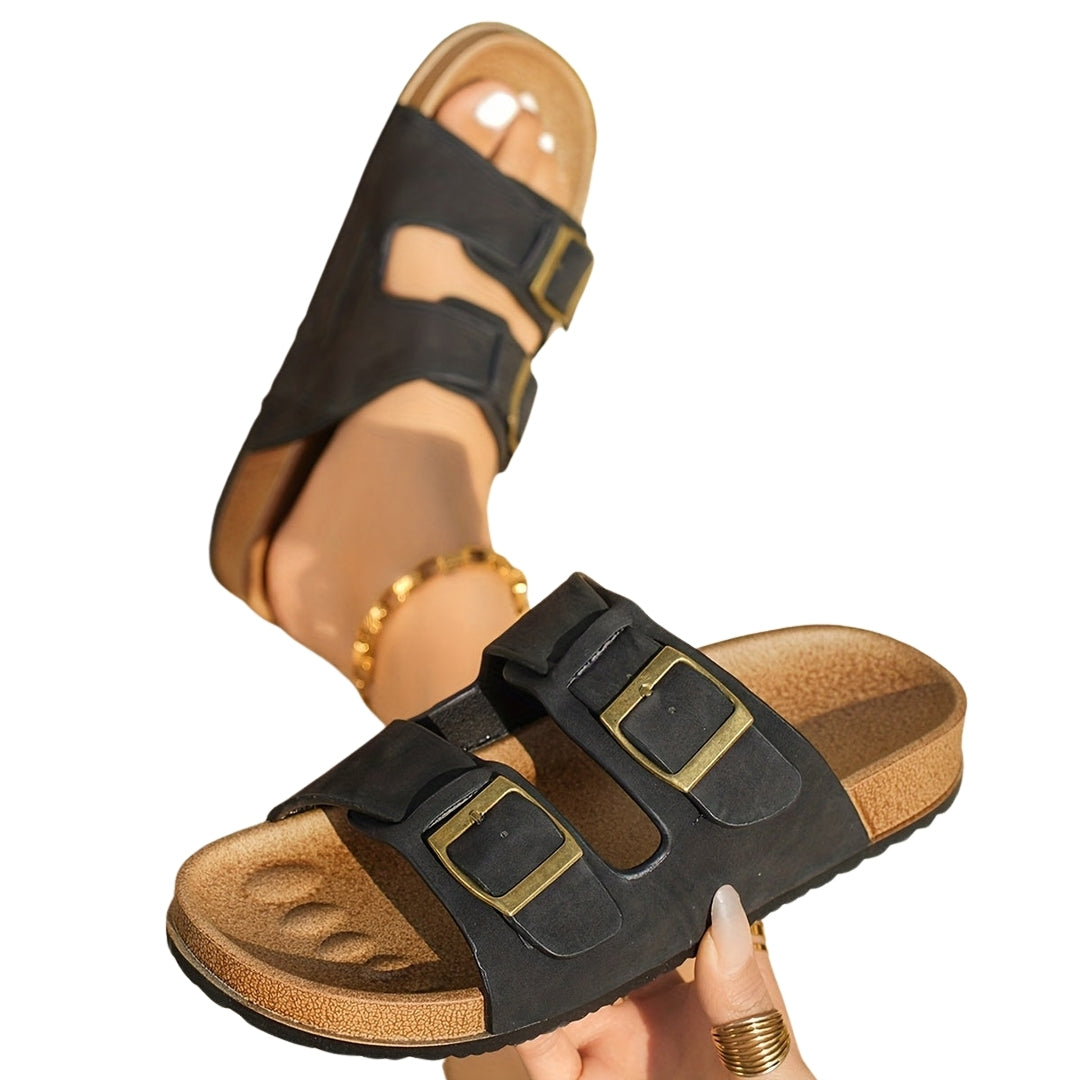 Lysandra | Double Buckle Slide Sandals with Contoured Footbed