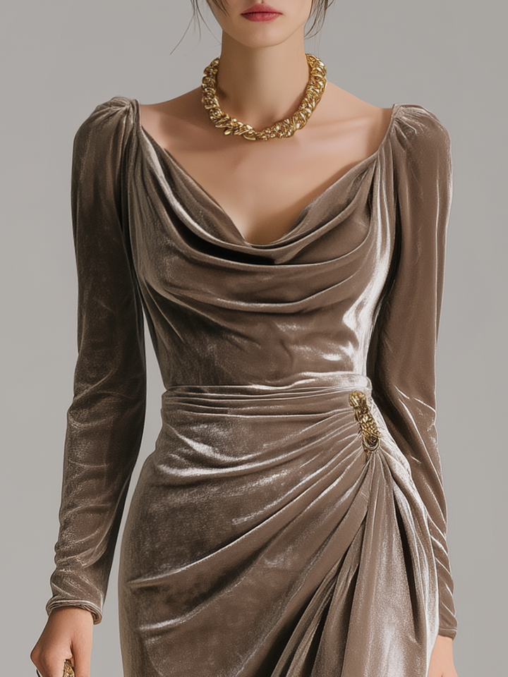 Lyzoria | Elegant Draped Midi Dress with Cowl Neck