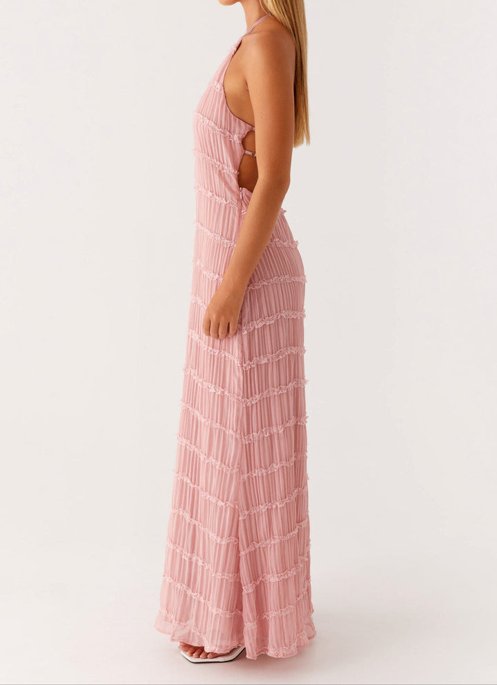 Malyzoria | Elegant Pleated Halter Maxi Dress