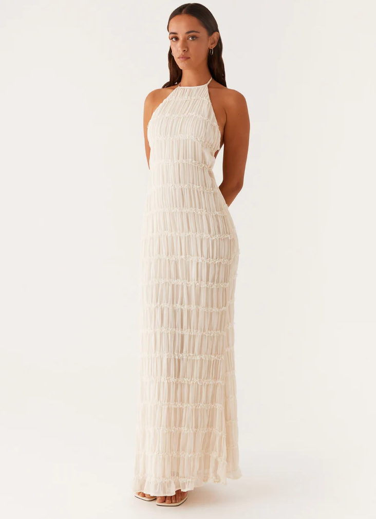 Malyzoria | Elegant Pleated Halter Maxi Dress