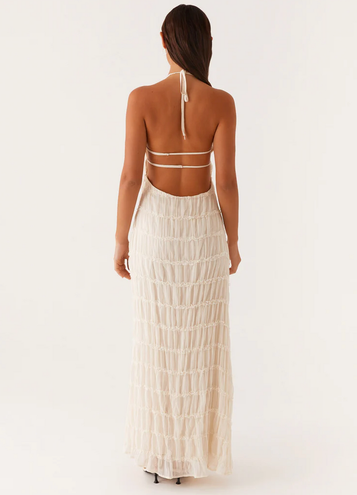 Malyzoria | Elegant Pleated Halter Maxi Dress