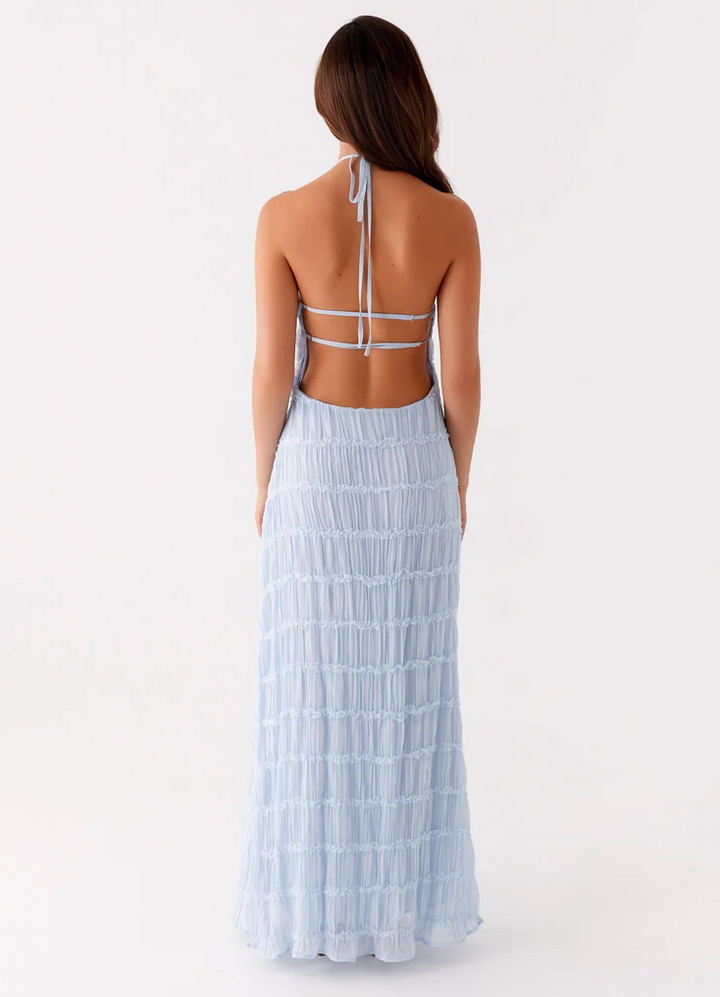 Malyzoria | Elegant Pleated Halter Maxi Dress