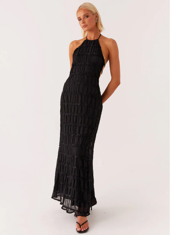 Malyzoria | Elegant Pleated Halter Maxi Dress