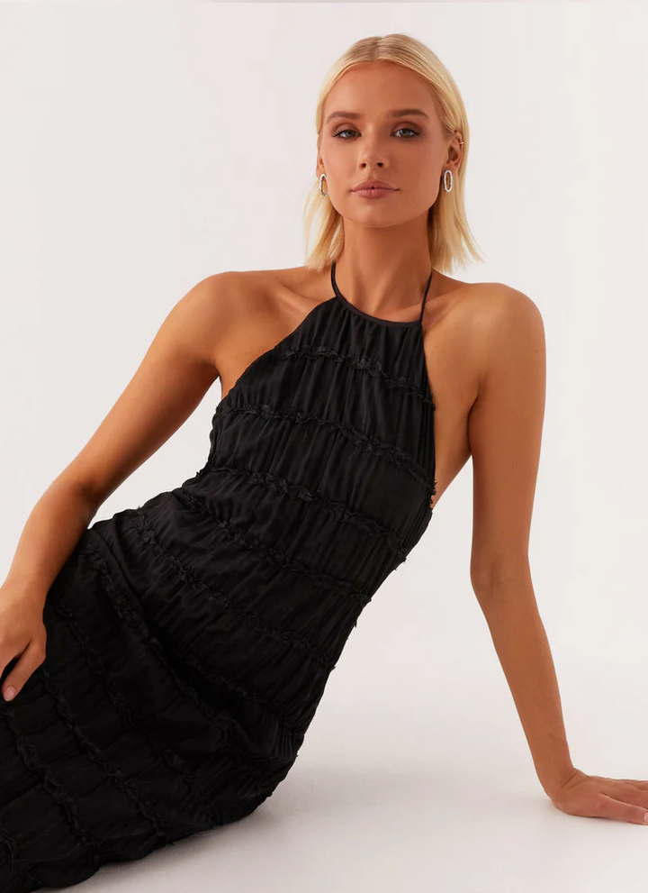 Malyzoria | Elegant Pleated Halter Maxi Dress