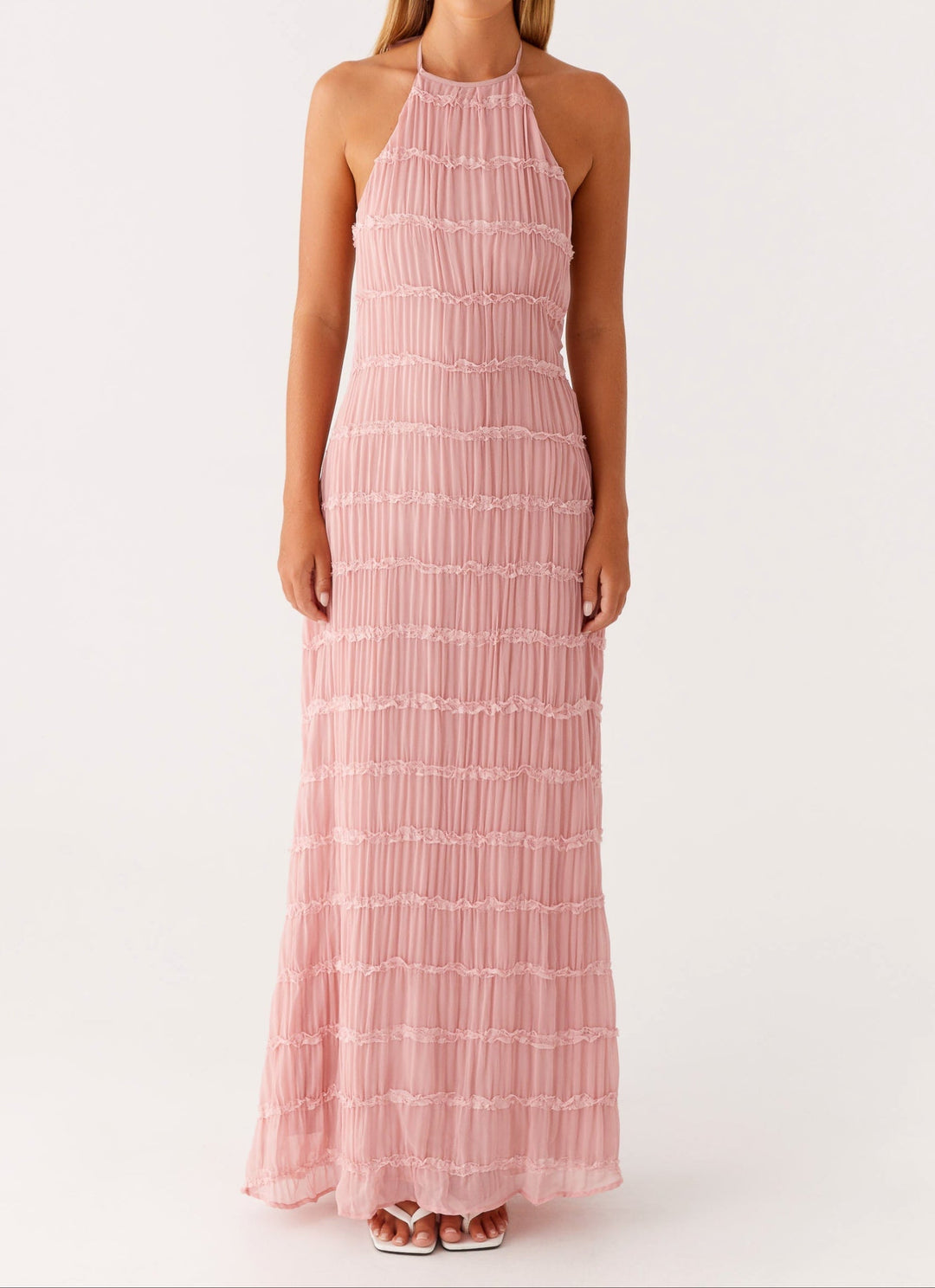 Malyzoria | Elegant Pleated Halter Maxi Dress