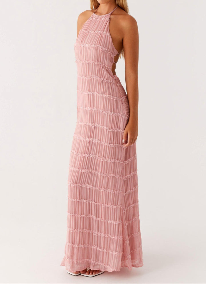 Malyzoria | Elegant Pleated Halter Maxi Dress