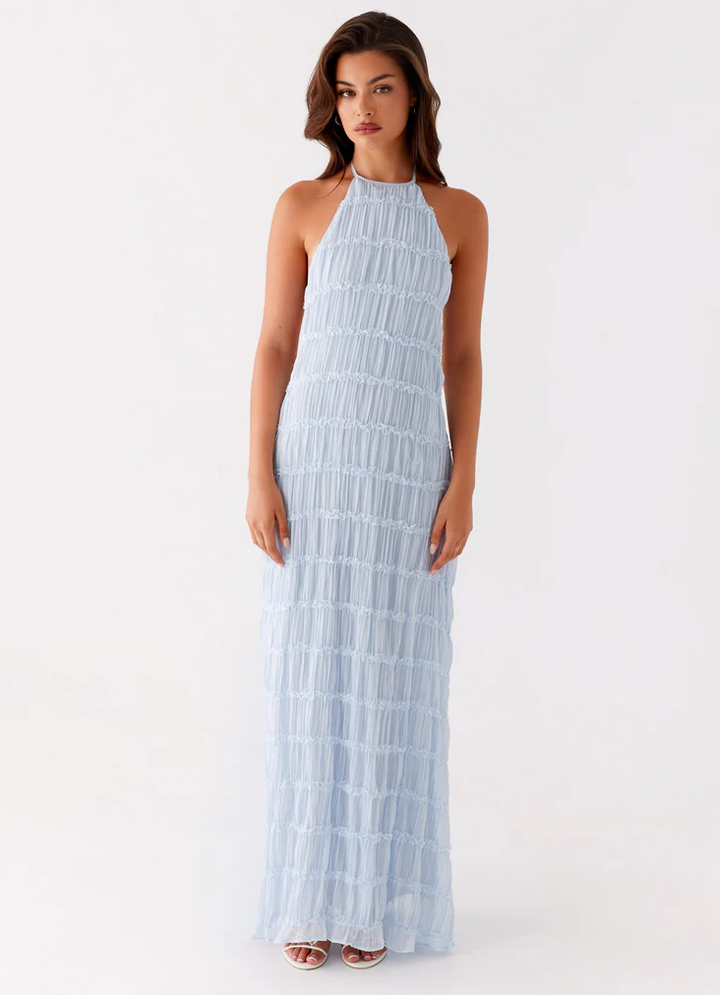 Malyzoria | Elegant Pleated Halter Maxi Dress