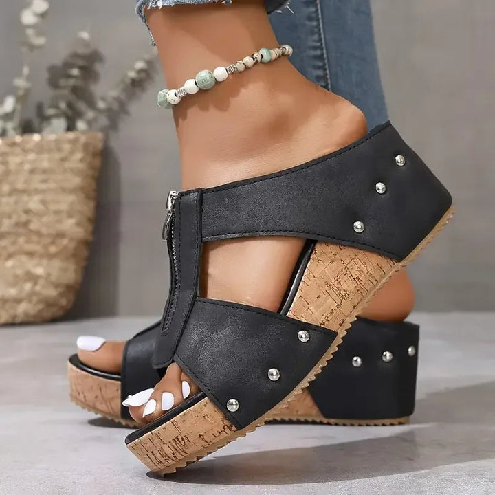 Marissa | Wedge Sandals with Front Zip Detail