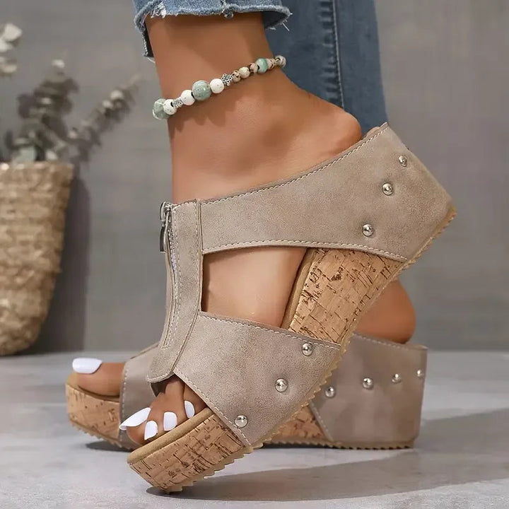 Marissa | Wedge Sandals with Front Zip Detail