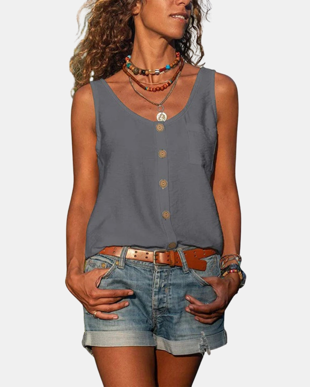 Marloweia | Button Front Sleeveless Tank Top