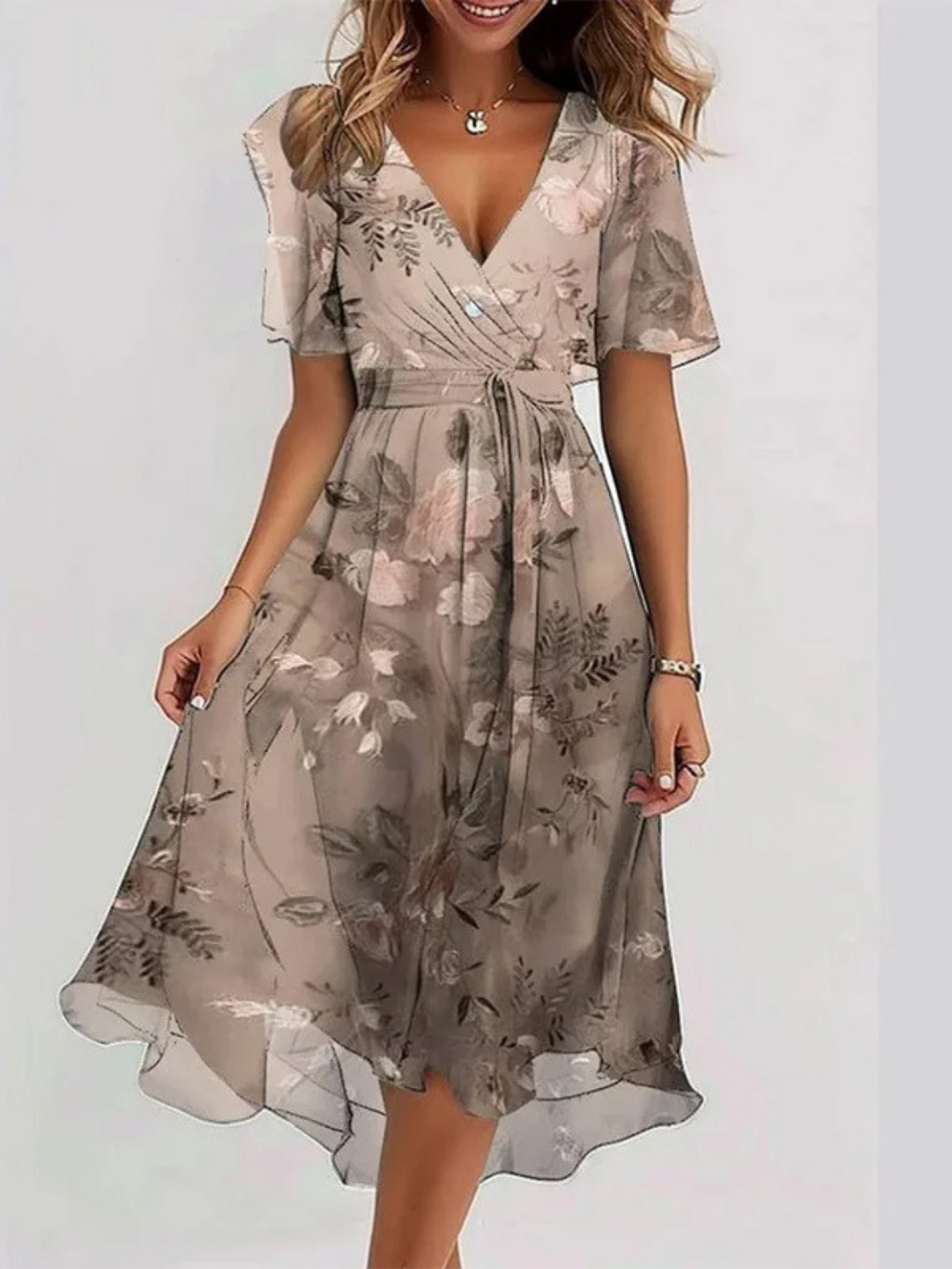Marzelle | V-Neck Midi Dress with Pattern