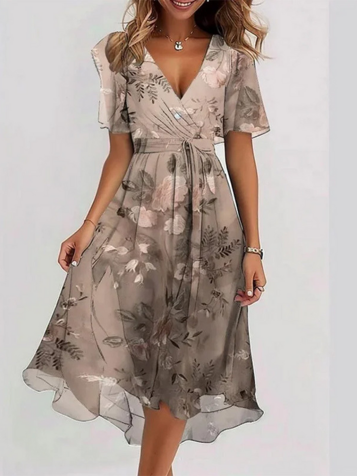 Marzelle | V-Neck Midi Dress with Pattern