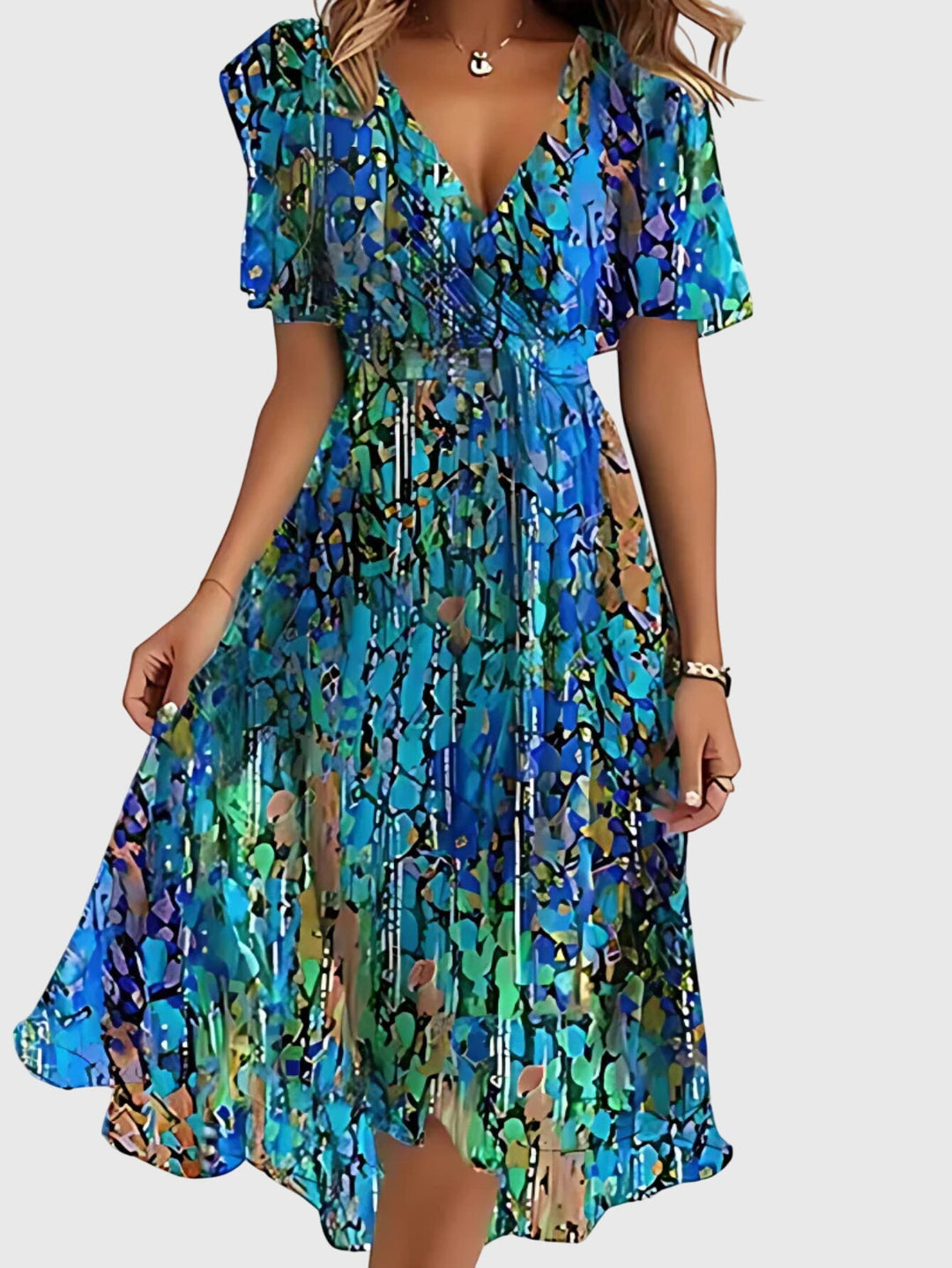 Marzelle | V-Neck Midi Dress with Pattern