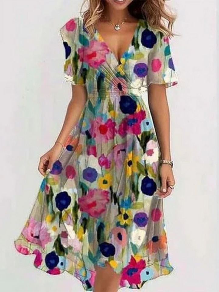 Marzelle | V-Neck Midi Dress with Pattern