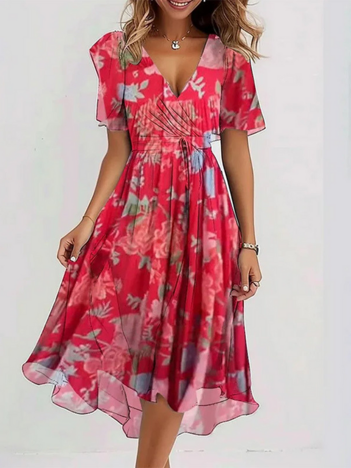 Marzelle | V-Neck Midi Dress with Pattern