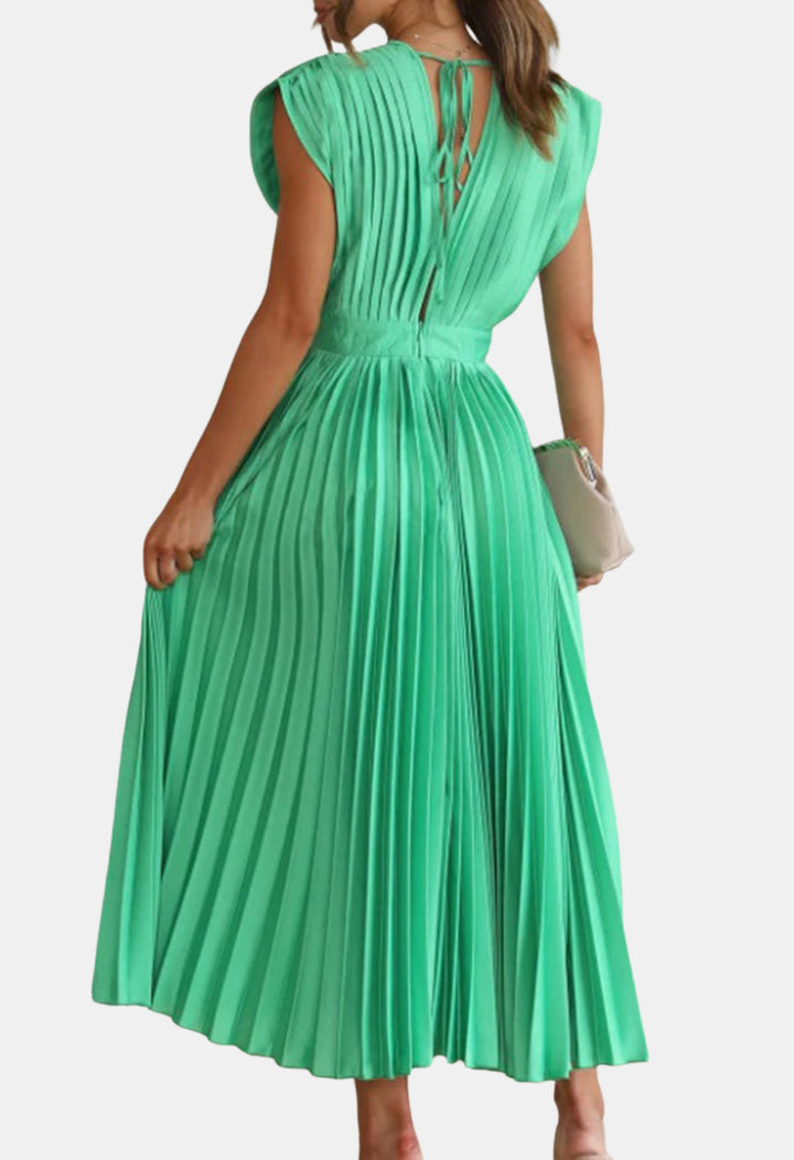 Mavyndra | Wedding Guest Pleated V Neck Midi Dress