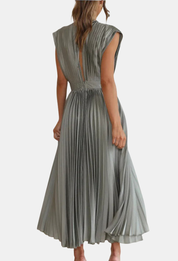 Mavyndra | Wedding Guest Pleated V Neck Midi Dress