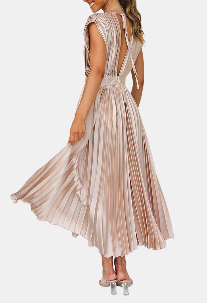 Mavyndra | Wedding Guest Pleated V Neck Midi Dress