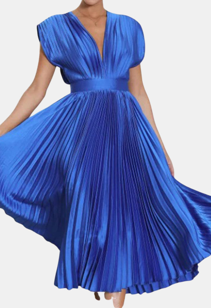 Mavyndra | Wedding Guest Pleated V Neck Midi Dress