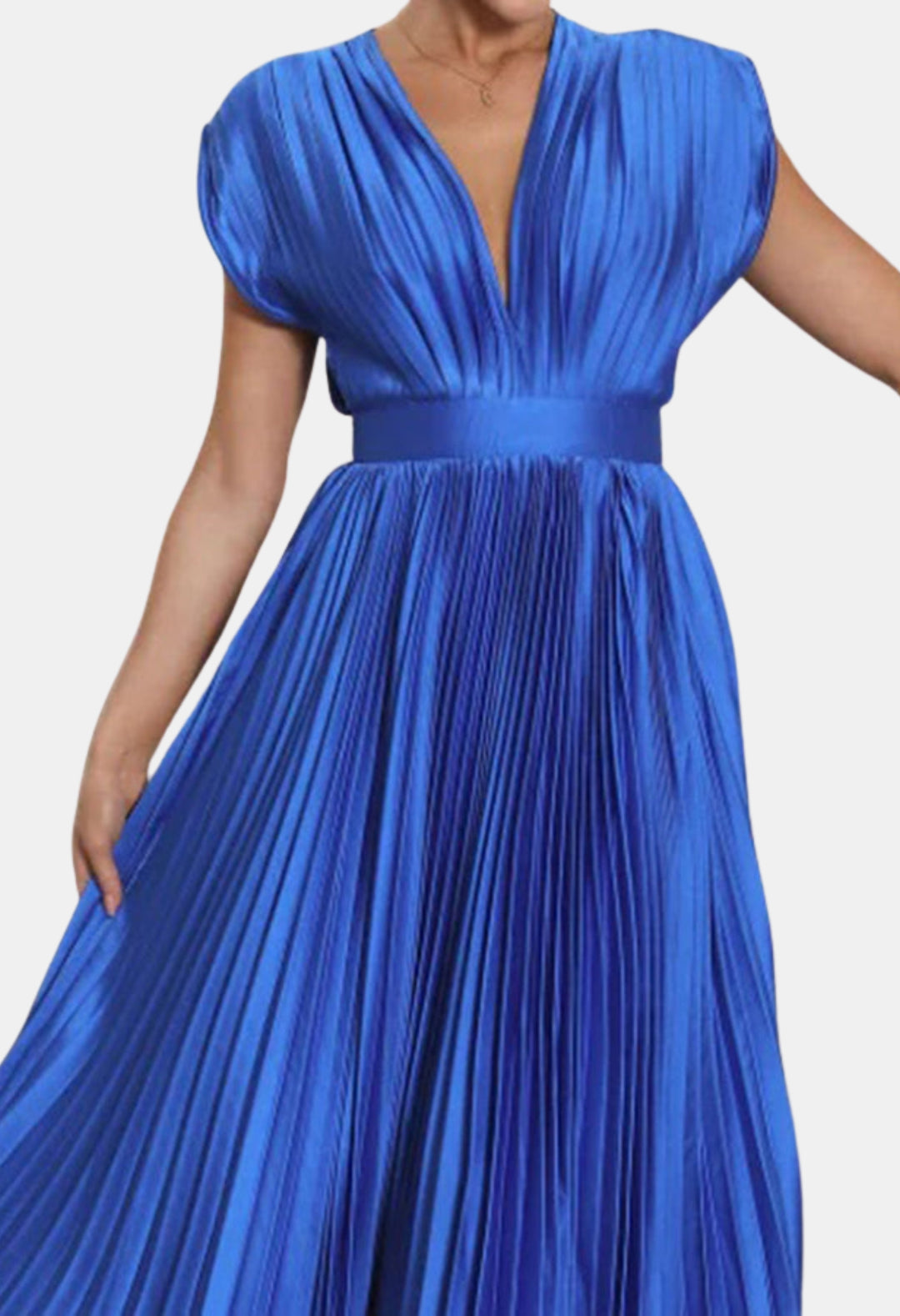 Mavyndra | Wedding Guest Pleated V Neck Midi Dress